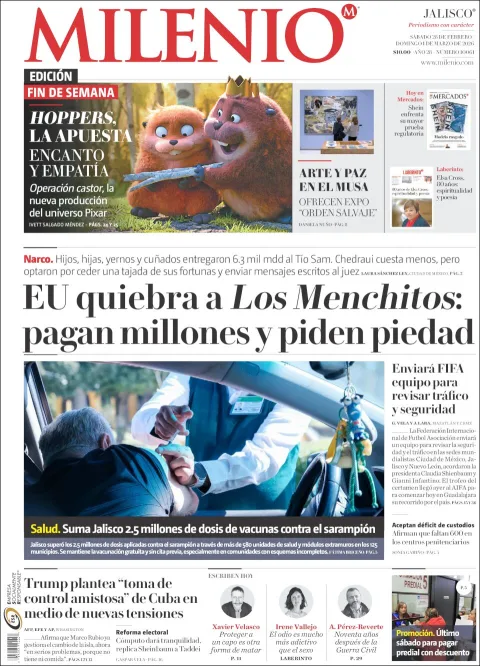 Portada de Milenio Jalisco del sábado, 28 de febrero de 2026