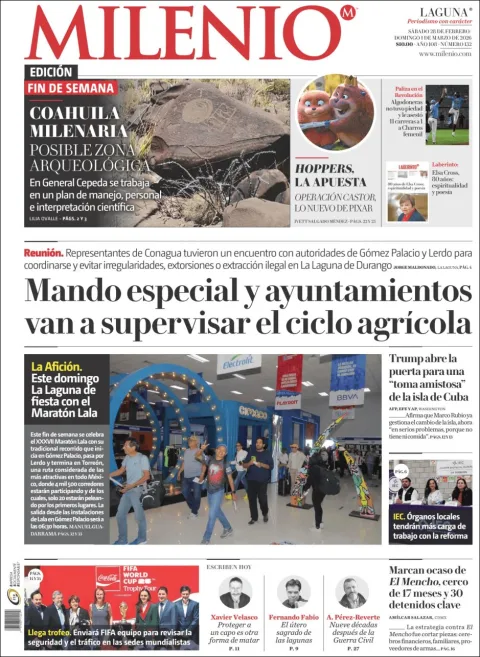 Portada de Milenio Laguna del sábado, 28 de febrero de 2026