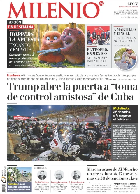 Portada de Milenio Leon del sábado, 28 de febrero de 2026