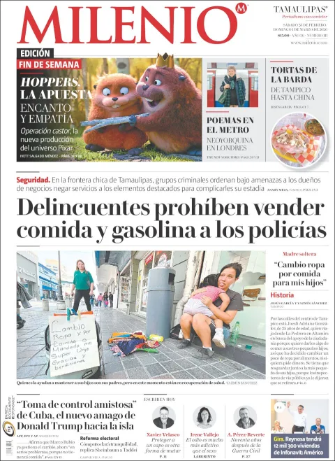 Portada de Milenio Tamaulipas del sábado, 28 de febrero de 2026