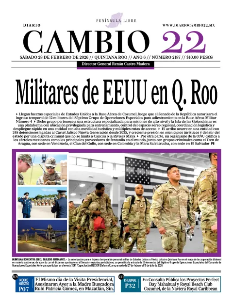 Portada de Diario Cambio 22 (portada) del sábado, 28 de febrero de 2026