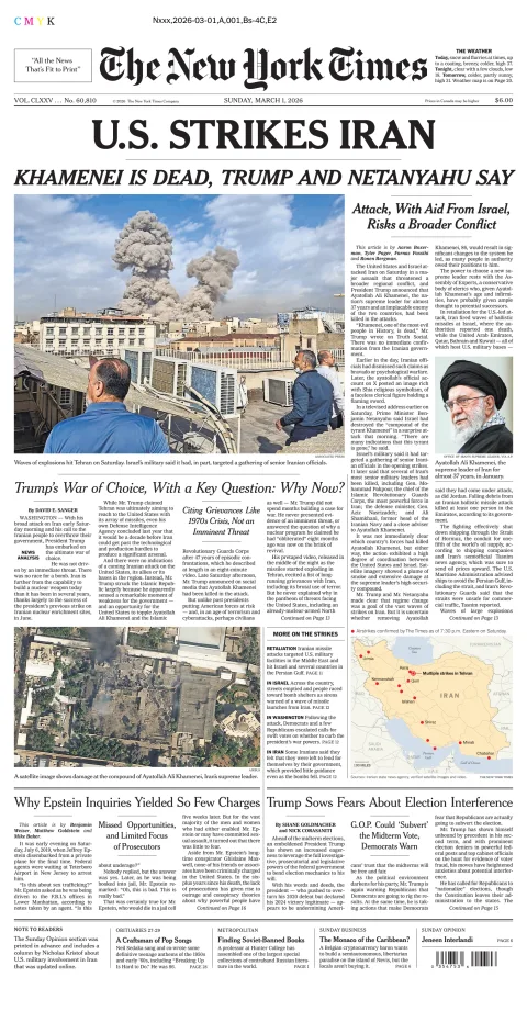 Portada de The New York Times (new York)