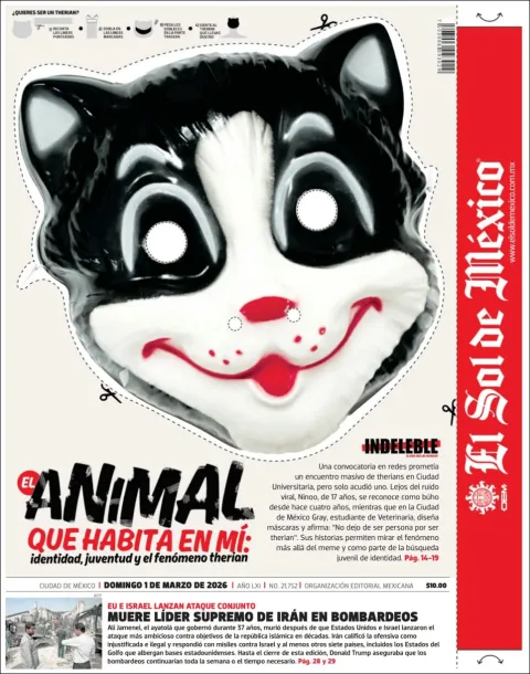 Portada de El Sol de Mexico del domingo, 1 de marzo de 2026