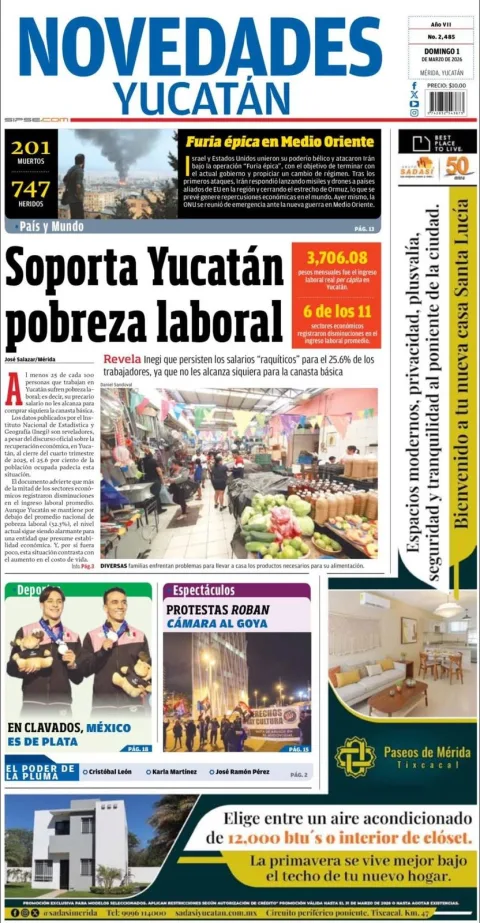 Portada de Novedades Yucatan