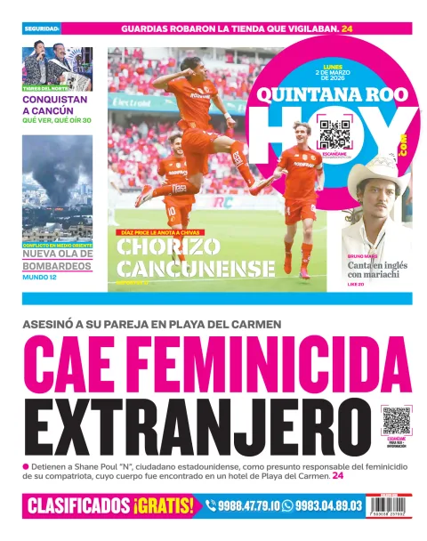 Portada de Quintana Roo Hoy (contraportada)