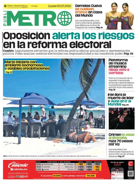 Portada de Publimetro Merida del lunes, 2 de marzo de 2026