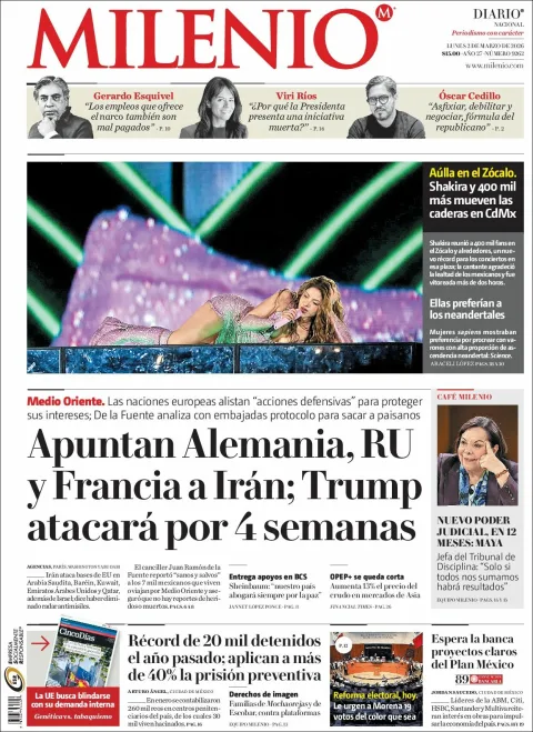 Portada de Milenio del lunes, 2 de marzo de 2026