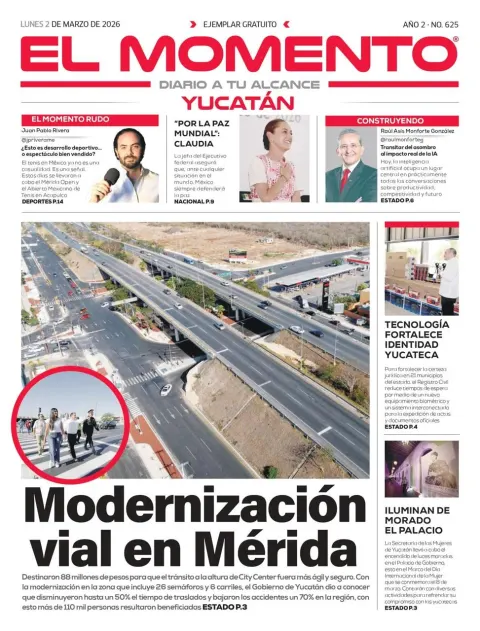 Portada de El Momento Yucatan del lunes, 2 de marzo de 2026
