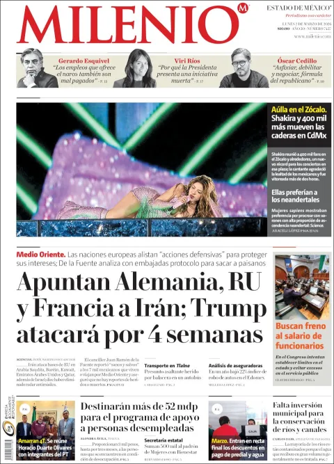 Portada de Milenio Edo de Mexico del lunes, 2 de marzo de 2026
