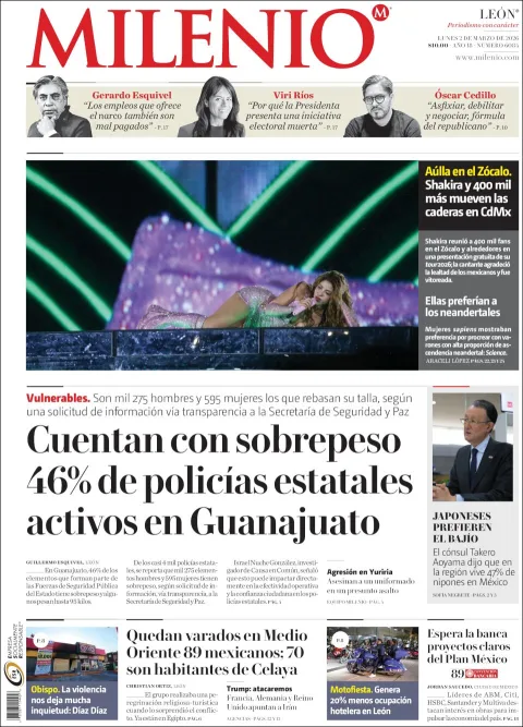 Portada de Milenio Leon del lunes, 2 de marzo de 2026