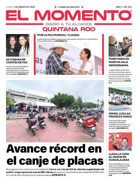 Portada de El Momento Quintana Roo del lunes, 2 de marzo de 2026