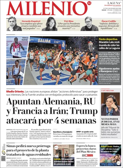 Portada de Milenio Laguna del lunes, 2 de marzo de 2026