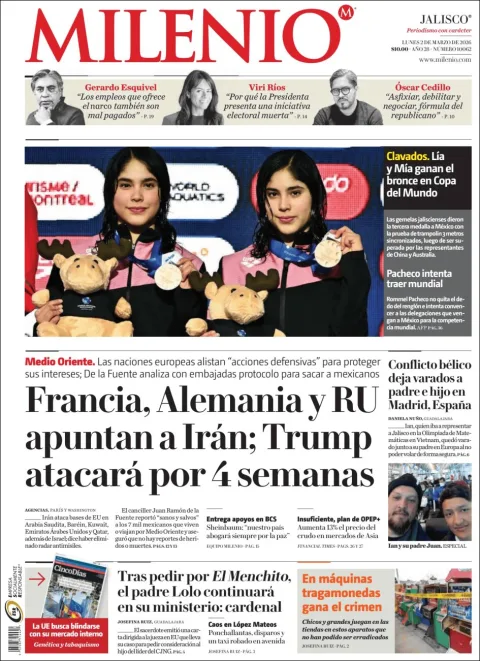 Portada de Milenio Jalisco del lunes, 2 de marzo de 2026