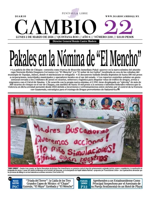 Portada de Diario Cambio 22 (contraportada) del lunes, 2 de marzo de 2026