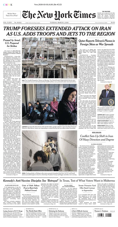 Portada de The New York Times (national) del martes, 3 de marzo de 2026