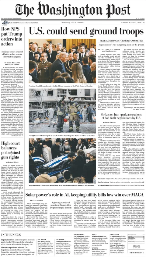 Portada de The Washington Post del martes, 3 de marzo de 2026