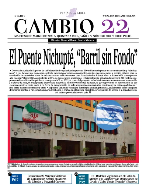 Portada de Diario Cambio 22 (contraportada) del martes, 3 de marzo de 2026