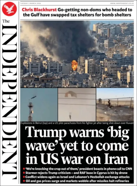 Portada de The Independent del martes, 3 de marzo de 2026
