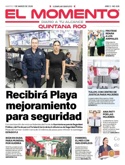 Portada de El Momento Quintana Roo del martes, 3 de marzo de 2026