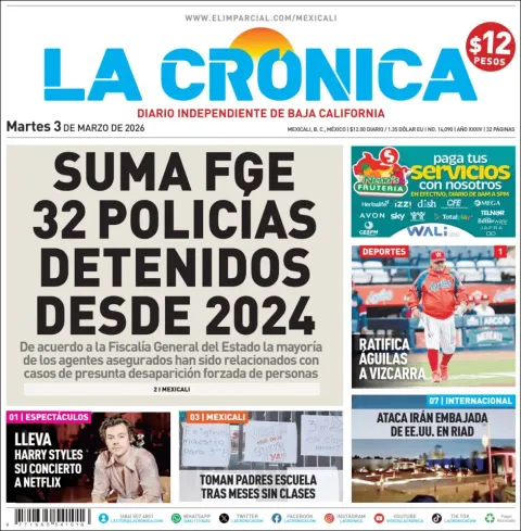 Portada de La Cronica del martes, 3 de marzo de 2026
