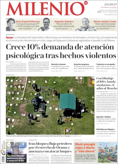 Portada de Milenio Jalisco del martes, 3 de marzo de 2026