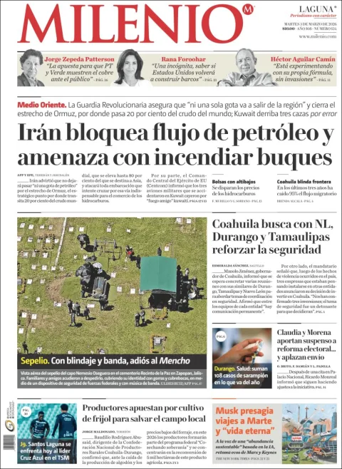 Portada de Milenio Laguna del martes, 3 de marzo de 2026