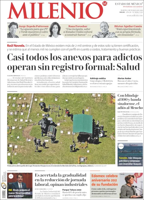 Portada de Milenio Edo de Mexico del martes, 3 de marzo de 2026