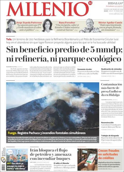 Portada de Milenio Hidalgo del martes, 3 de marzo de 2026