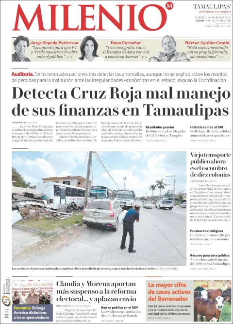 Portada de Milenio Tamaulipas del martes, 3 de marzo de 2026