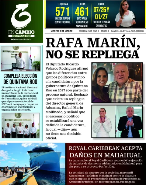 Portada de En Cambio - Quintana Roo (contraportada) del martes, 3 de marzo de 2026