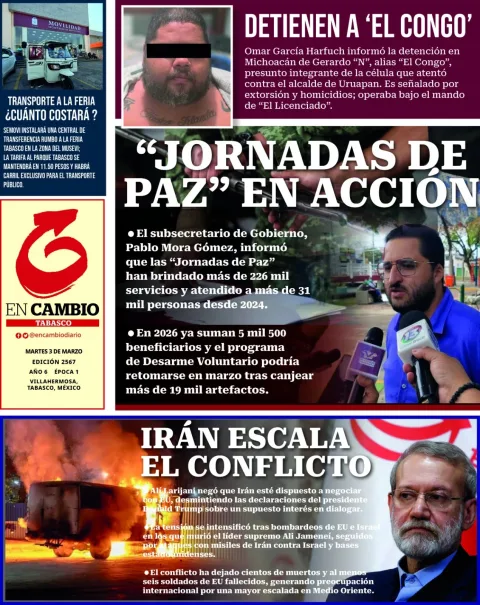 Portada de En Cambio - Tabasco (portada) del martes, 3 de marzo de 2026