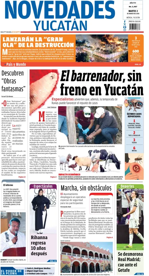 Portada de Novedades Yucatan del martes, 3 de marzo de 2026