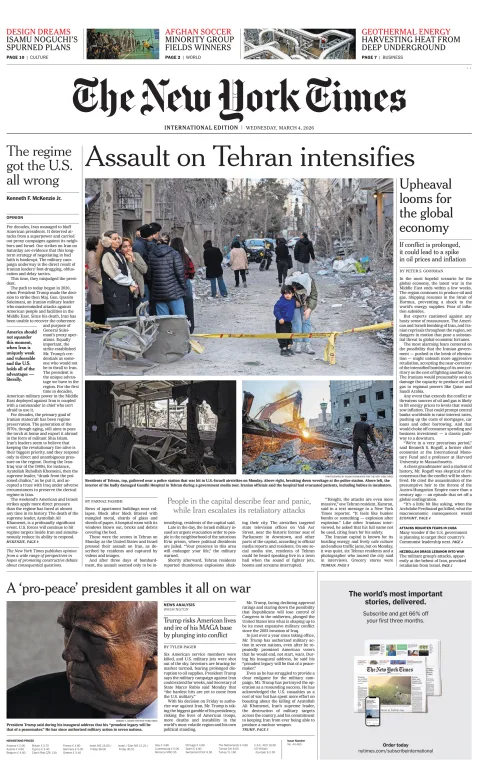 Portada de The New York Times (international) del miércoles, 4 de marzo de 2026