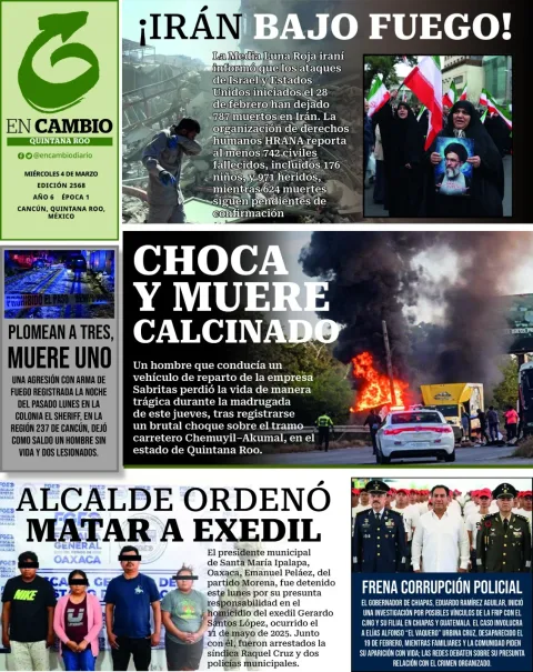Portada de En Cambio - Quintana Roo (contraportada) del miércoles, 4 de marzo de 2026