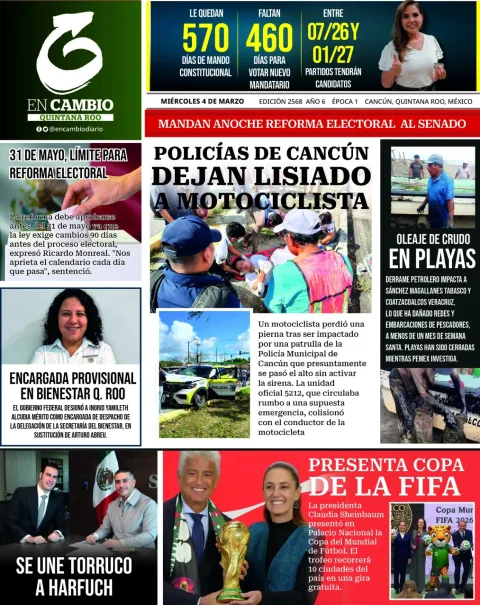 Portada de En Cambio - Quintana Roo (portada) del miércoles, 4 de marzo de 2026