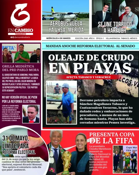 Portada de En Cambio - Tabasco (contraportada) del miércoles, 4 de marzo de 2026