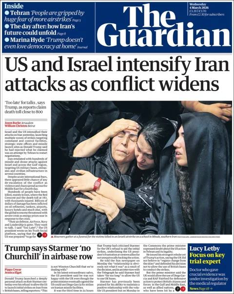 Portada de The Guardian (reino Unido) del miércoles, 4 de marzo de 2026