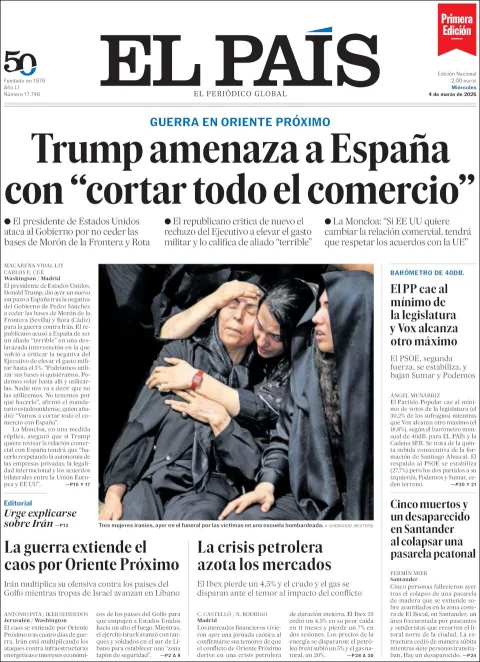 Portada de El Pais del miércoles, 4 de marzo de 2026