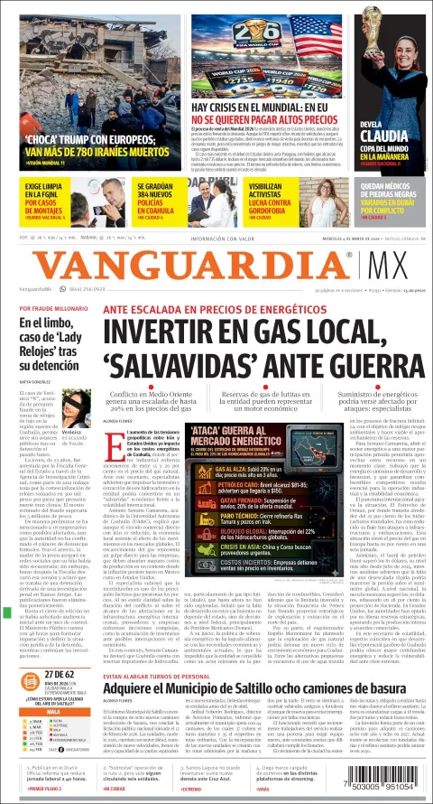 Portada de Vanguardia del miércoles, 4 de marzo de 2026