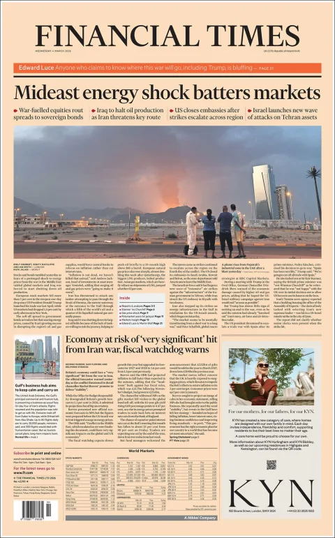 Portada de Financial Times del miércoles, 4 de marzo de 2026
