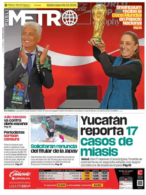 Portada de Publimetro Merida del miércoles, 4 de marzo de 2026