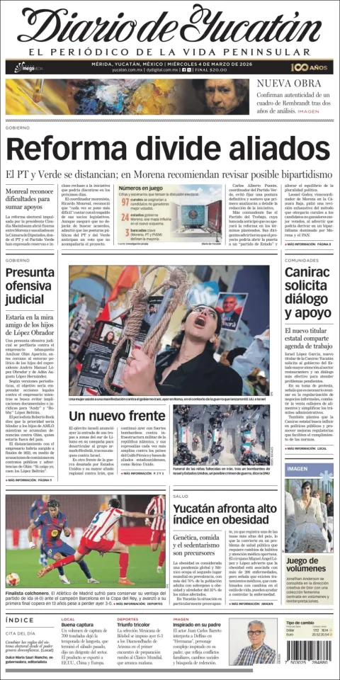 Portada de Diario de Yucatán del miércoles, 4 de marzo de 2026