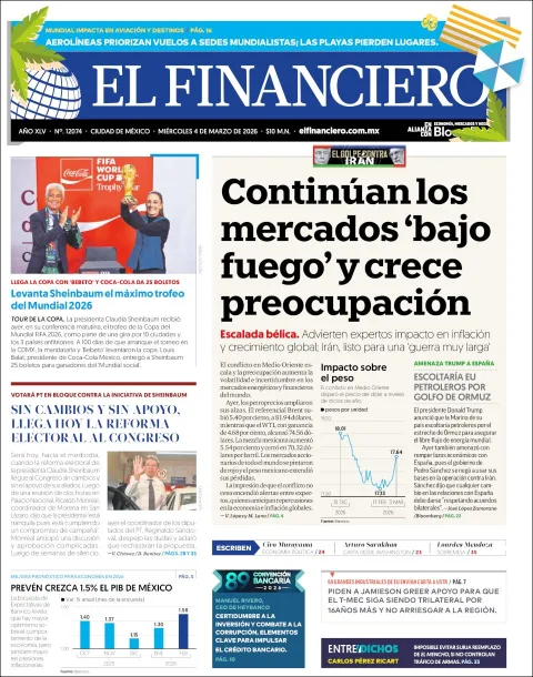 Portada de El Financiero del miércoles, 4 de marzo de 2026