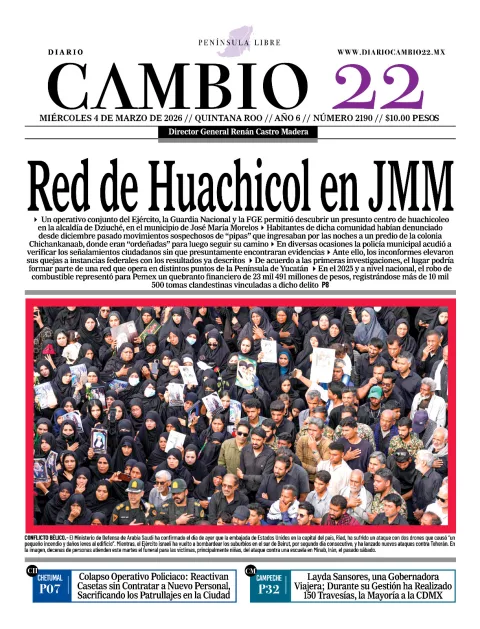 Portada de Diario Cambio 22 (contraportada) del miércoles, 4 de marzo de 2026