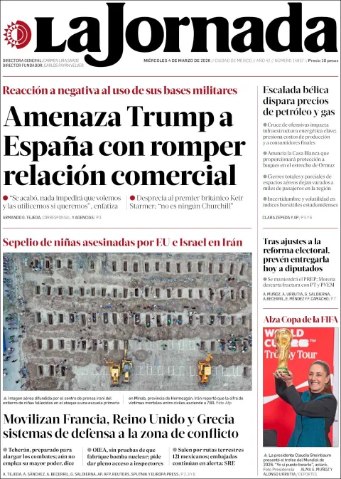 Portada de La Jornada del miércoles, 4 de marzo de 2026