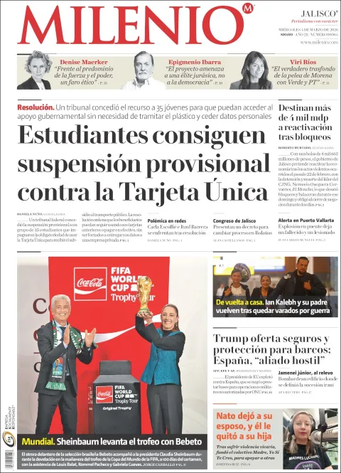 Portada de Milenio Jalisco del miércoles, 4 de marzo de 2026