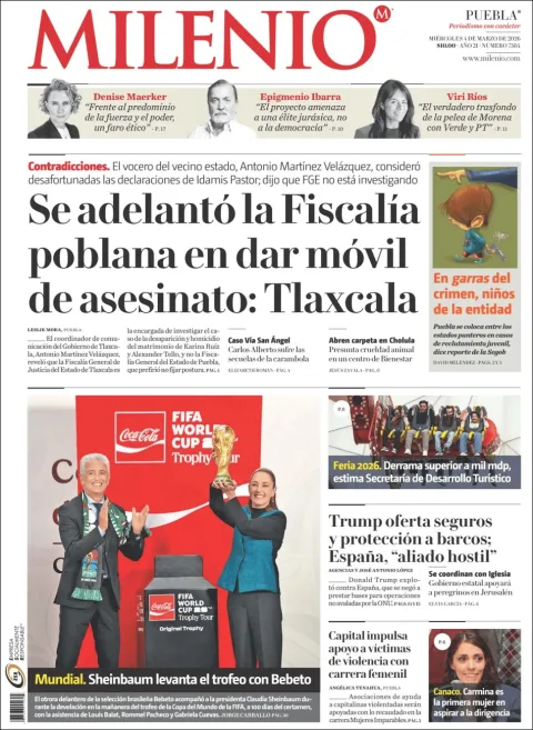 Portada de Milenio Puebla del miércoles, 4 de marzo de 2026