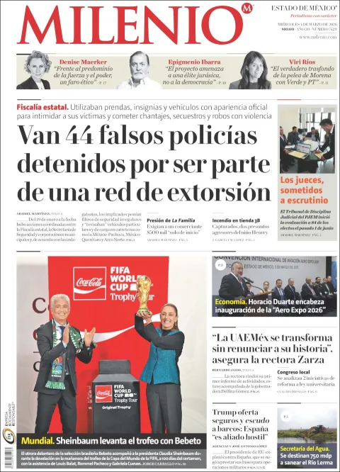 Portada de Milenio Edo de Mexico del miércoles, 4 de marzo de 2026