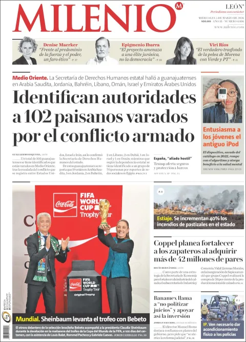 Portada de Milenio Leon del miércoles, 4 de marzo de 2026