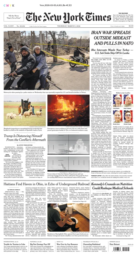 Portada de The New York Times (national) del jueves, 5 de marzo de 2026
